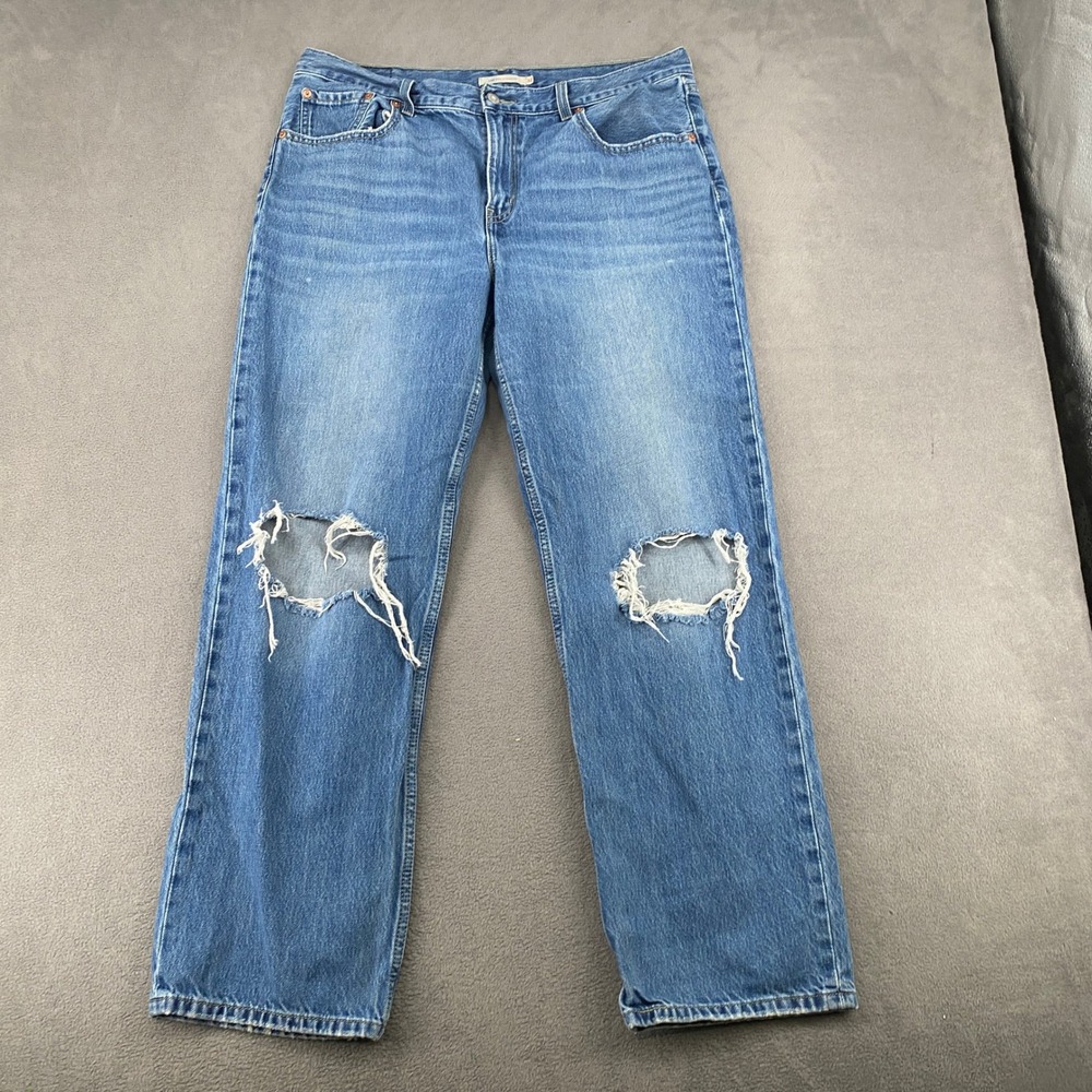 Levis Low Pro Straight Distressed Jeans Medium Wash Blue Denim 32 7557